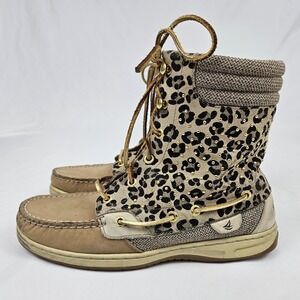 Sperry Tan Leather Animal Print Hikerfish Boots Womens Size 8M BootiesTop Siders